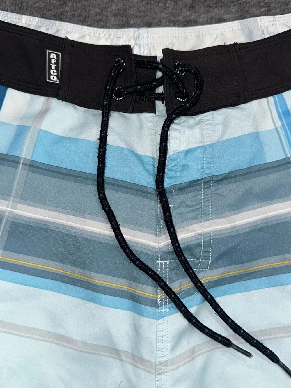 AFTCO Blutwater Board Shorts Mens 34 Blue Plaid Fishing Swim Trunks Polyester